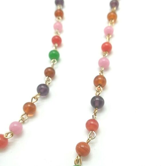 Long Multi-color Small Glass Beaded Necklace 46 inches Spring Ring - Picture 10 of 14